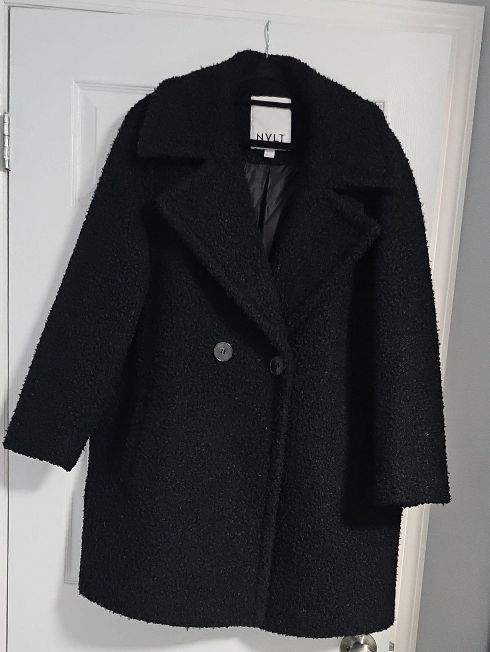 NVLT Black Bouclé Double-Breasted Pea Coat